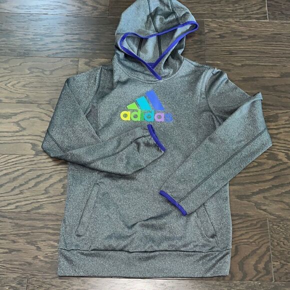 Adidas LBGTQ Gay fleece hooded Rainbow print hoodie sweatshirt thumb cut outs M - Picture 1 of 5